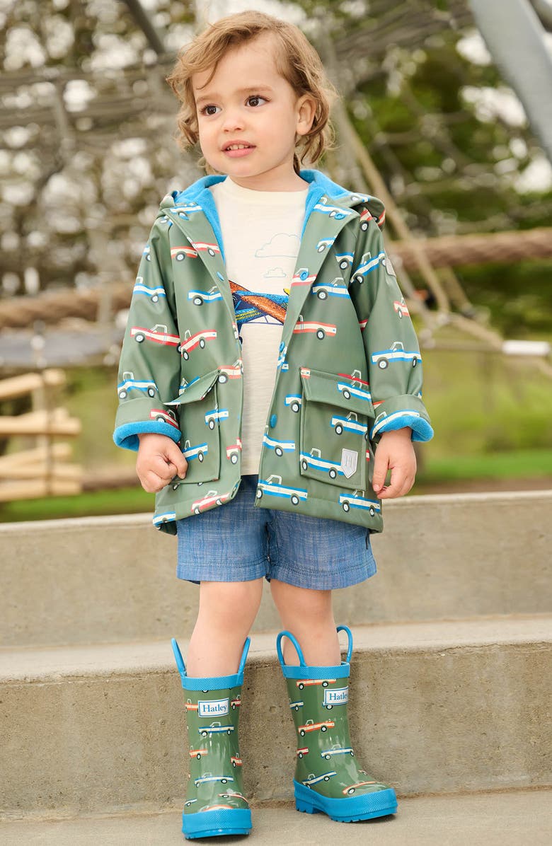 Hatley Kids' Big Trucks Hooded Raincoat, Alternate, color, 
