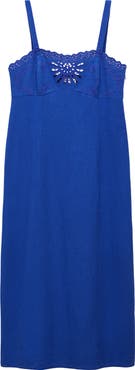 MANGO Eyelet Detail Cotton Midi Dress