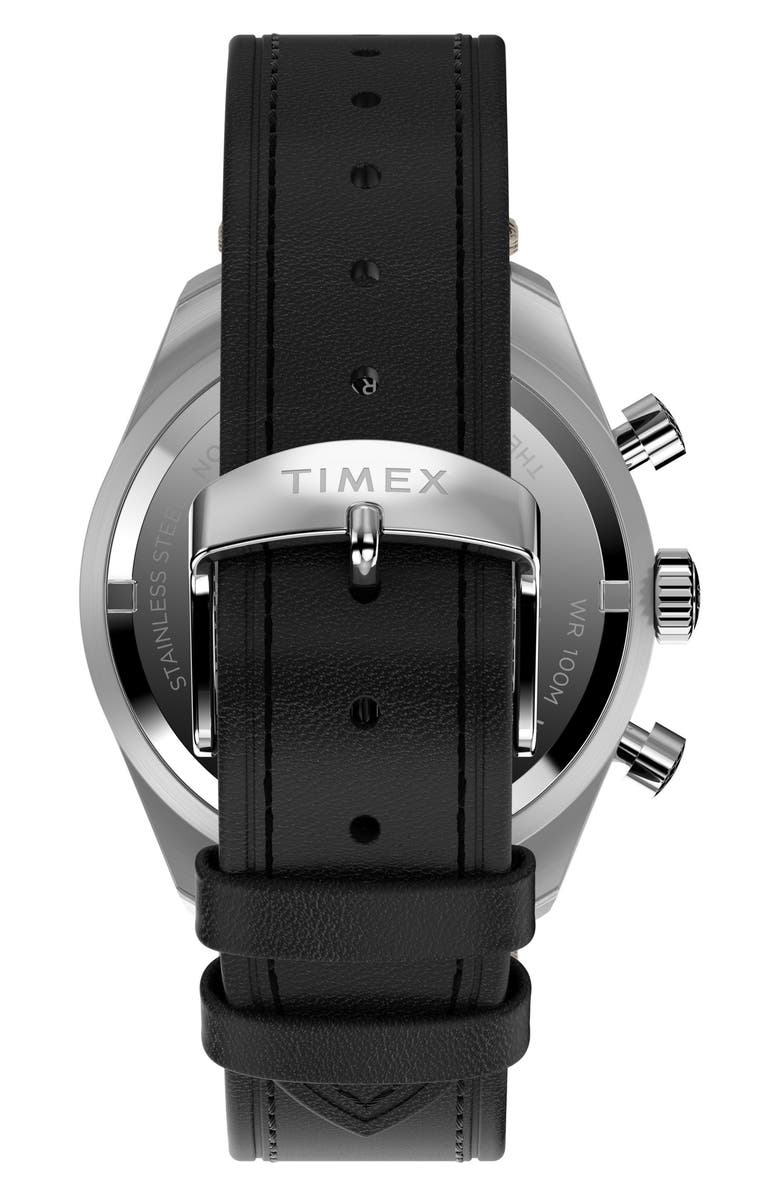 Timex<sup>®</sup> Waterbury Traditional Chronograph Leather Strap Watch, 41mm, Alternate, color, Black