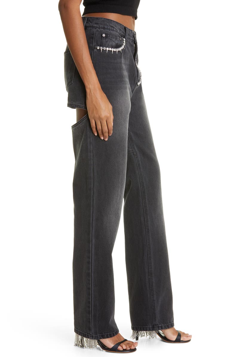 Area Crystal Spike Embellished Backslit Jeans, Alternate, color, 