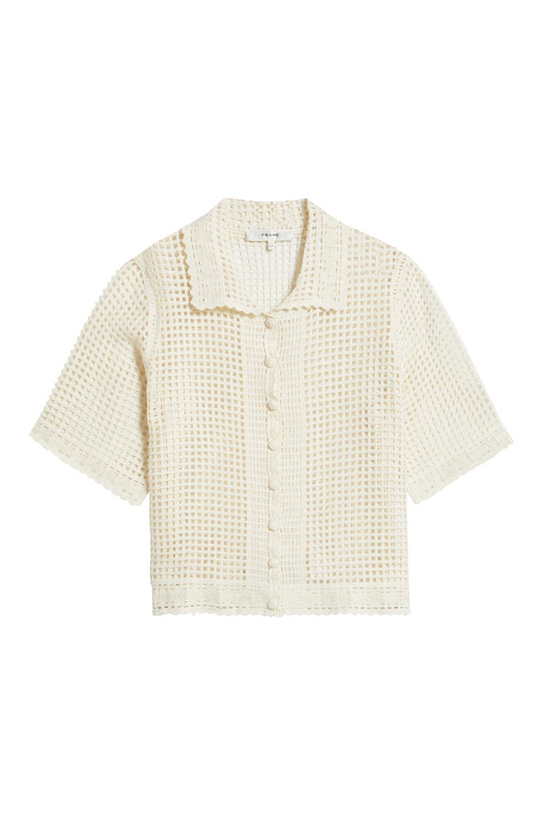The Crochet Short Sleeve Button-Up Shirt, Alternate, color, CREAM
