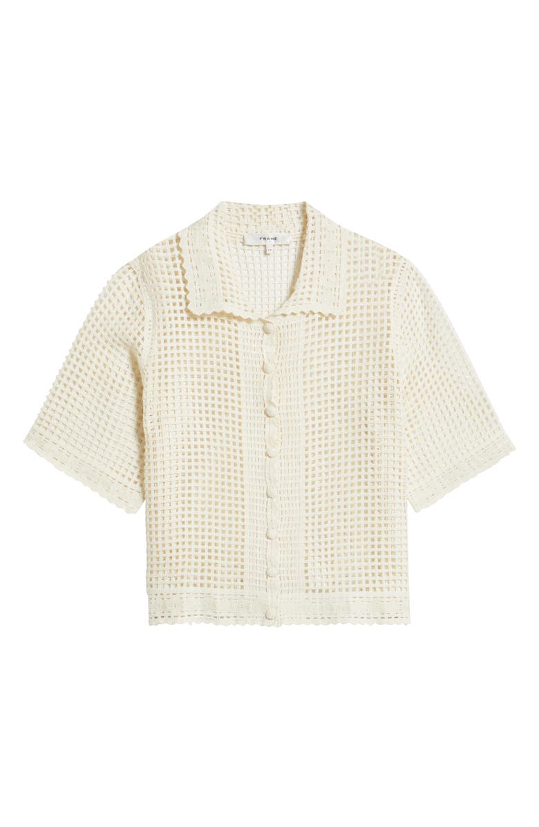 FRAME The Crochet Short Sleeve Button-Up Shirt, Alternate, color, Cream