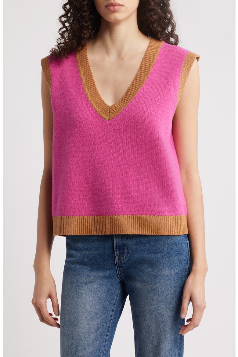 Olivia Colorblock Merino Wool Sweater Vest, Main, color, PARTY PINK