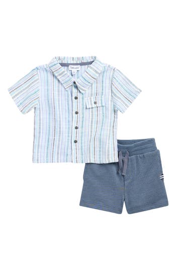 Splendid Babies' Hang Ten Short Sleeve Button-up Shirt & Shorts Set In Multi