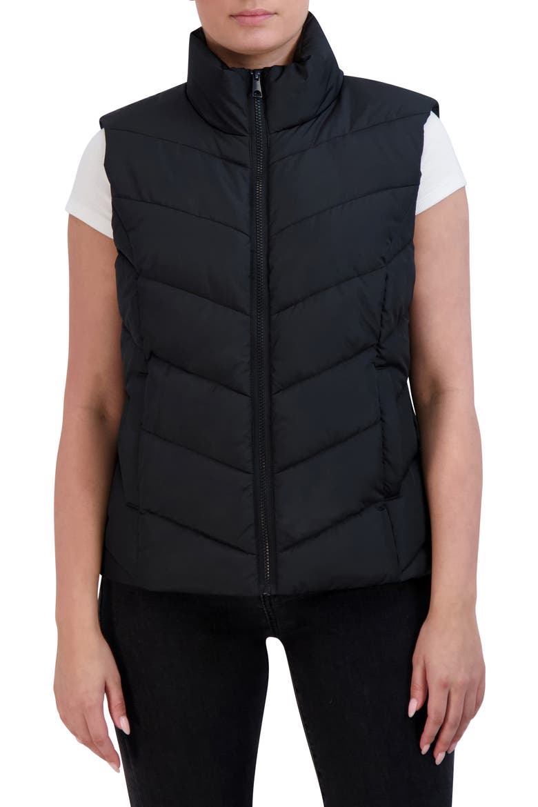 Pongee Puffer Vest, Main, color, BLACK