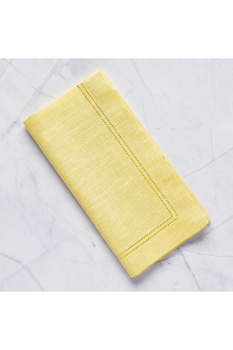 Linen Dinner Napkins Set of 4, 20" x 20", Maison Washed Hemstitch, Alternate, color, Chambray Yellow