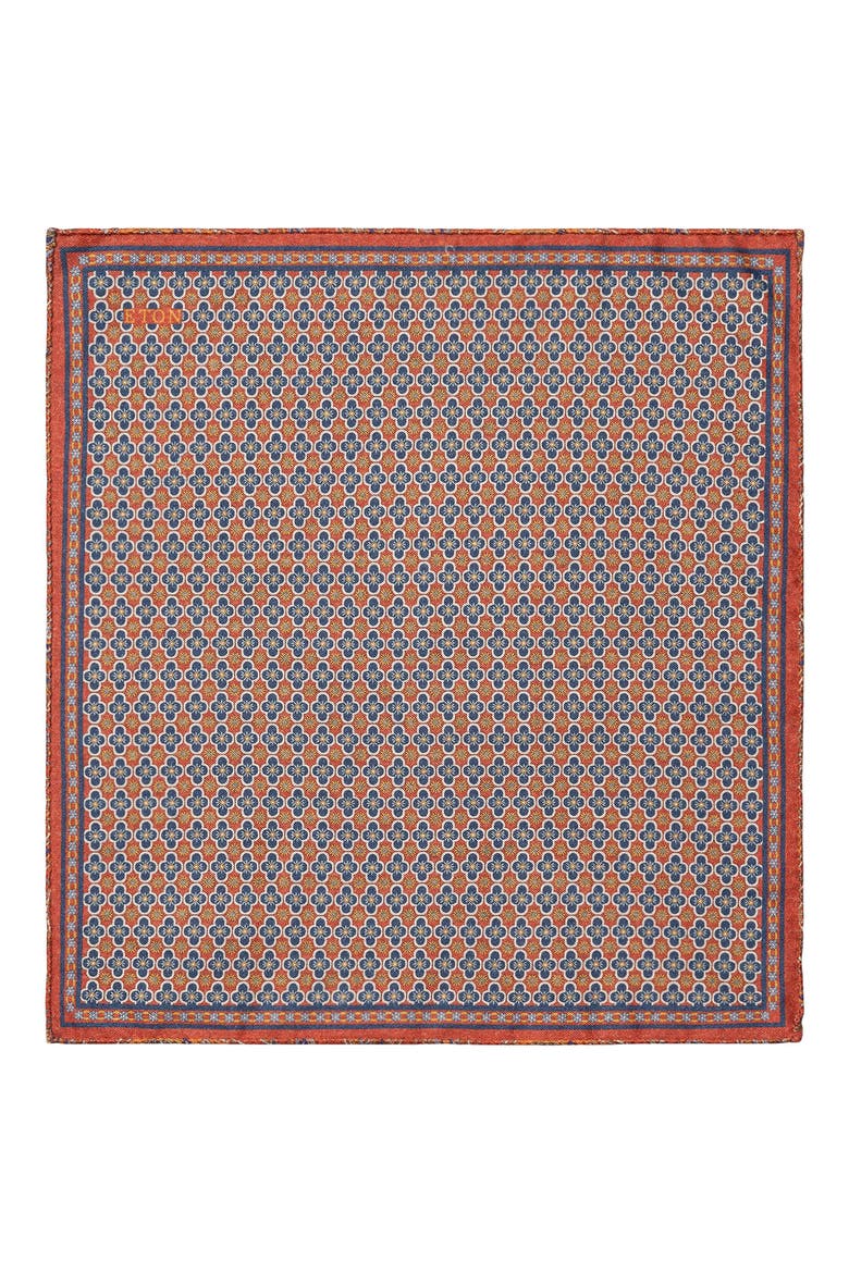 Orange Quatrefoil & Paisley Reversible Wool Pocket Square, Alternate, color, MEDIUM ORANGE