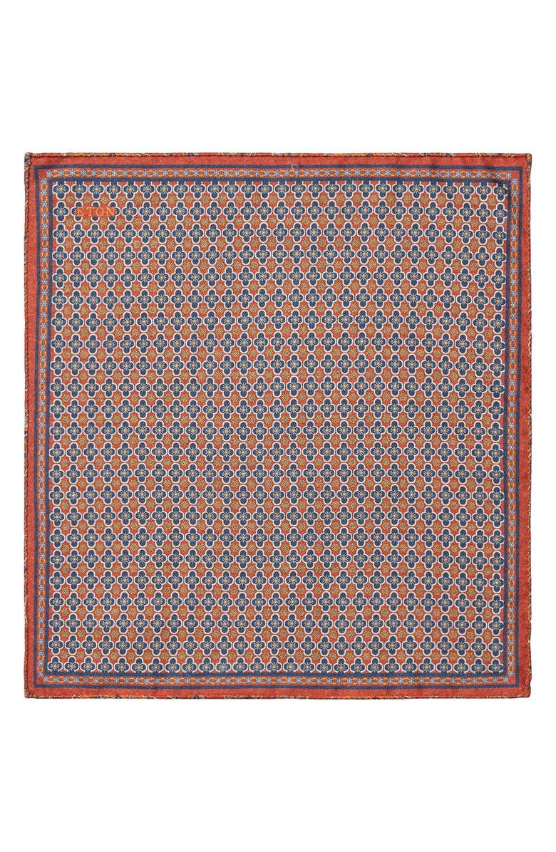 Eton Orange Quatrefoil & Paisley Reversible Wool Pocket Square, Alternate, color, Medium Orange