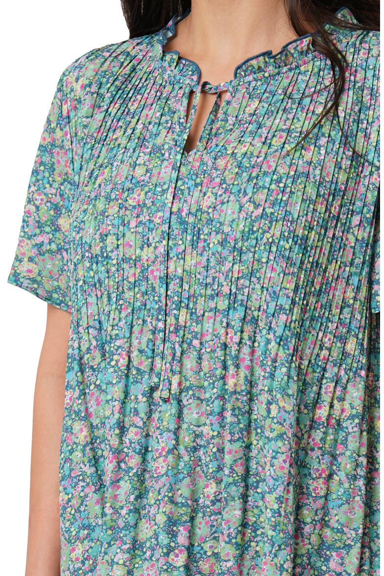 Ruffle Pleated Tie Neck Short Sleeve Top, Alternate, color, JUNIPER