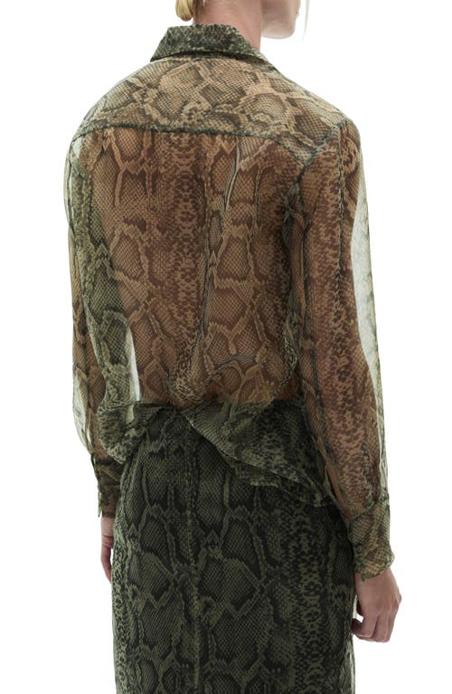 MANGO MANGO SNAKESKIN PRINT SEMISHEER ORGANZA BUTTON-UP SHIRT 