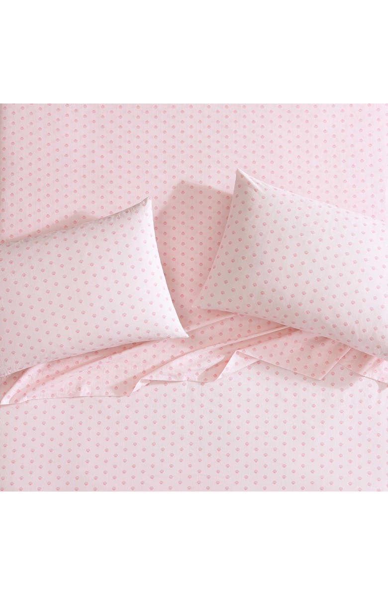 Laura Ashley Scallop Dollop 3-Piece Cotton Sheet Set, Alternate, color, Bright Pink