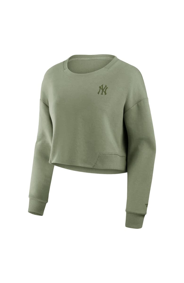 FANATICS Women's Fanatics Olive New York Yankees Studio Cropped Pullover Sweatshirt, Alternate, color, Olive