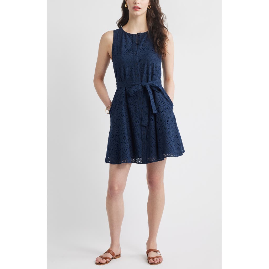 Caslonr Caslon(r) Sleeveless Cotton Eyelet Belted Dress