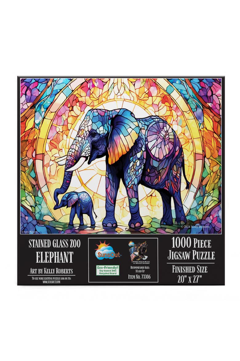 Stained Glass Zoo Elephants 1000 piece Jigsaw Puzzle for Adults, Alternate, color, Multicolor