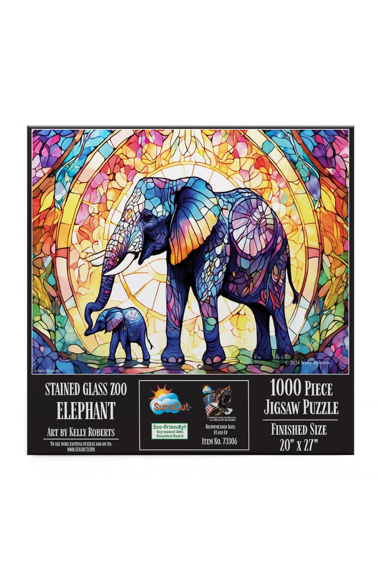 Sunsout Stained Glass Zoo Elephants 1000 piece Jigsaw Puzzle for Adults, Alternate, color, Multicolor