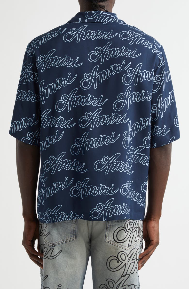 AMIRI Script Bowling Shirt, Alternate, color, Midnight Blue