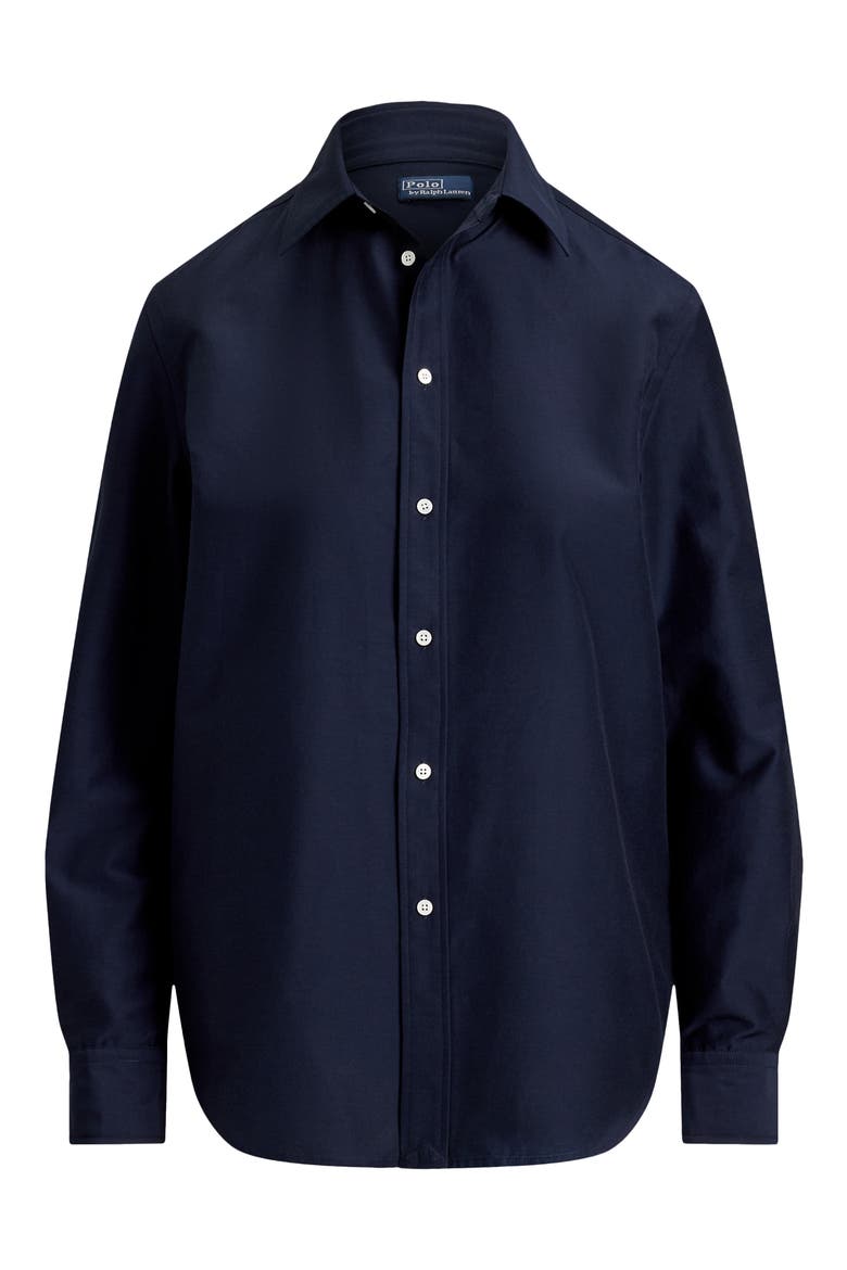 Relaxed Fit Cotton & Silk Button-Up Shirt, Alternate, color, HUNTER NAVY
