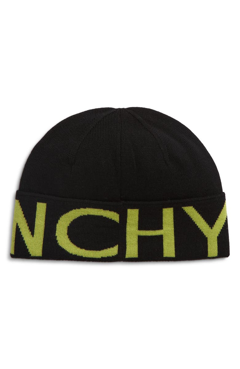 Givenchy Intarsia Wool Beanie, Alternate, color, Black/Apple Green