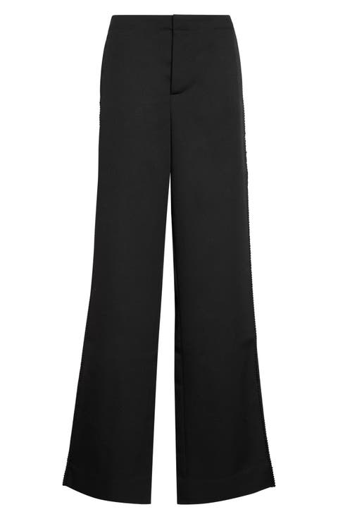 Trine Side Embroidered Wool Wide Leg Pants