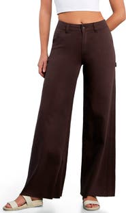 HINT OF BLU Raw Hem Wide Leg Carpenter Jeans