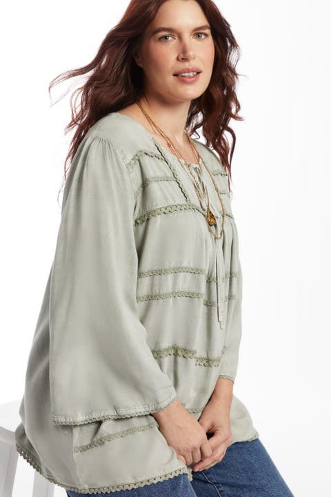 Acid Wash Peasant Blouse (Plus)