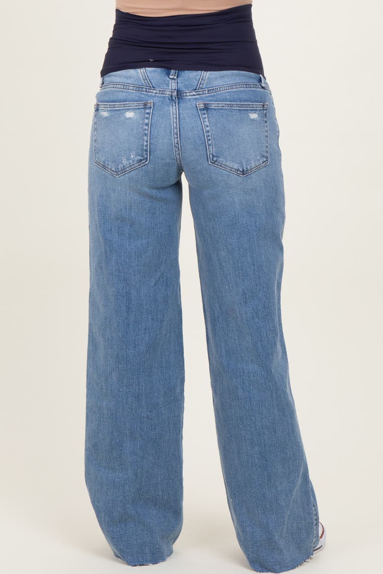 Wash Mid Rise Clean Cut Raw Hem Wide Maternity Jeans, Alternate, color, Blue