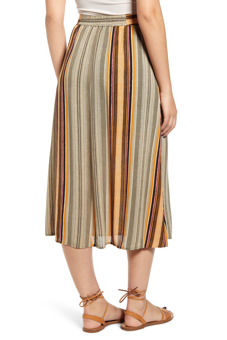 Stripe Button Front Midi Skirt, Alternate, color, GREEN