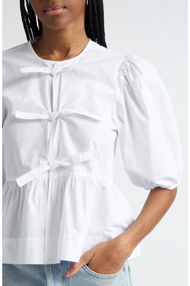 Puff Sleeve Organic Cotton Poplin Peplum Blouse, Alternate, color, BRIGHT WHITE