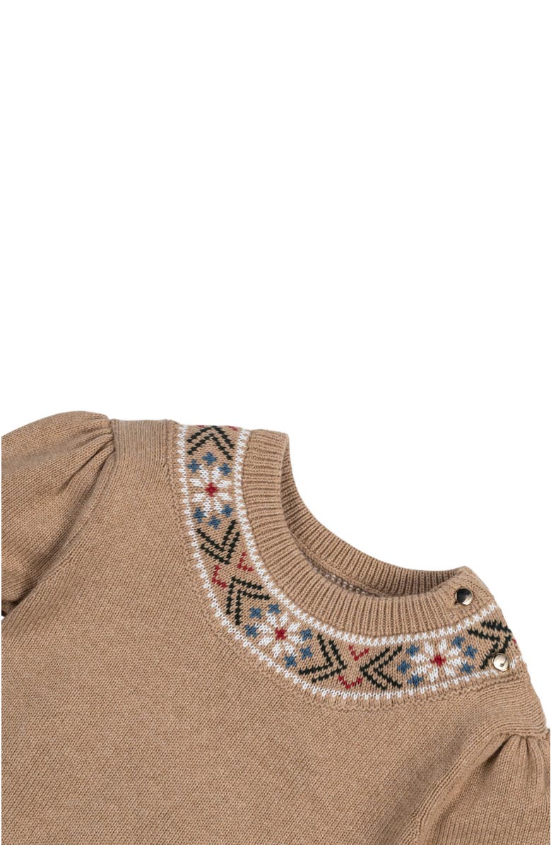 Hope & Henry Baby Girls' Organic Intarsia Trim Sweater, Infant, Alternate, color, Camel Heather Trim Intarsia