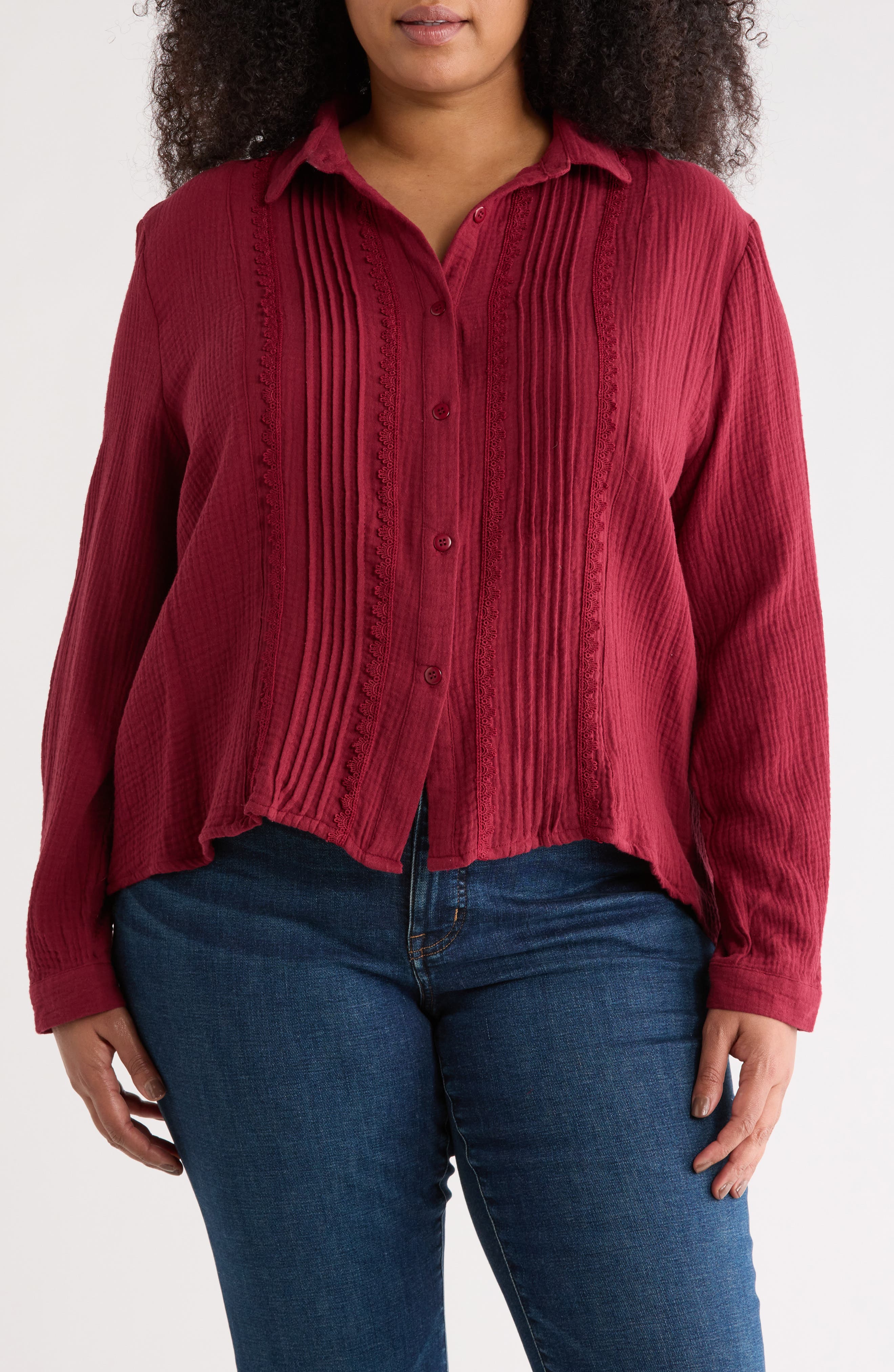 Pintuck Cotton Button-Up Shirt - image 5