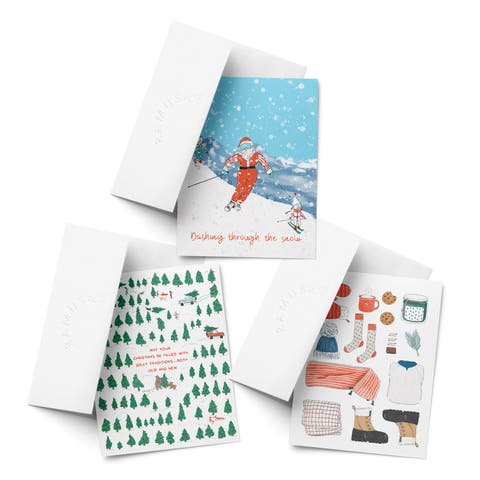 Ski Santa, Jolly Traditions, Winter Essentials Winter/Holiday/Christmas Greeting Card Pack Sets (3 ct, Assorted)