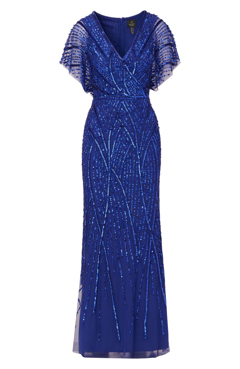 Adrianna Papell Beaded Sequin Surplice Trumpet Gown, Alternate, color, 