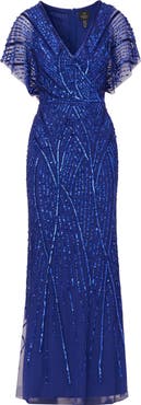 Adrianna Papell Beaded Sequin Surplice Trumpet Gown