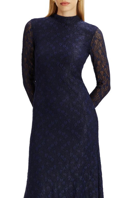 Bardot Ola Floral Lace Long Sleeve Midi Dress In Blue
