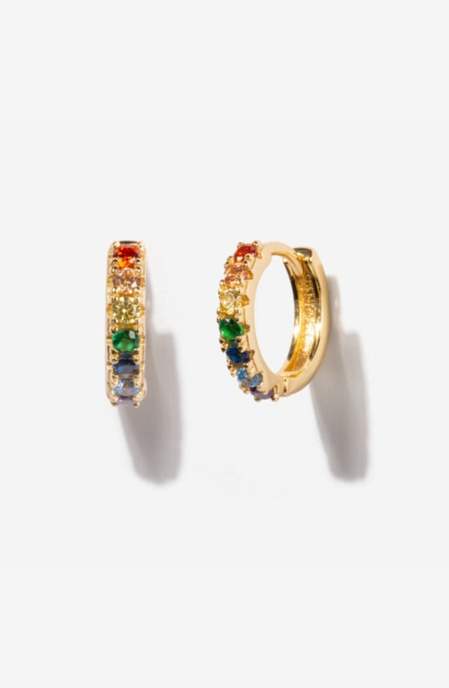Little Sky Stone Beaded Huggie Earrings In Gold/rainbow