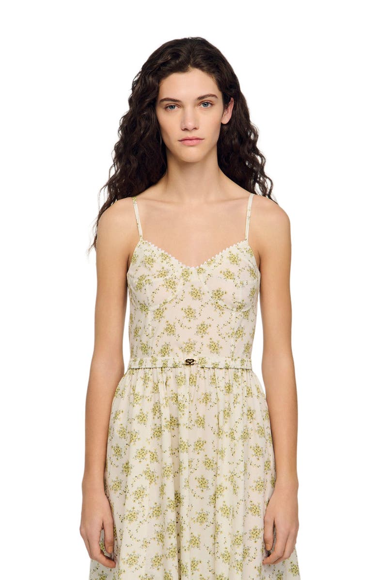 SANDRO Floral maxi dress with straps, Alternate, color, Olive / Ecru