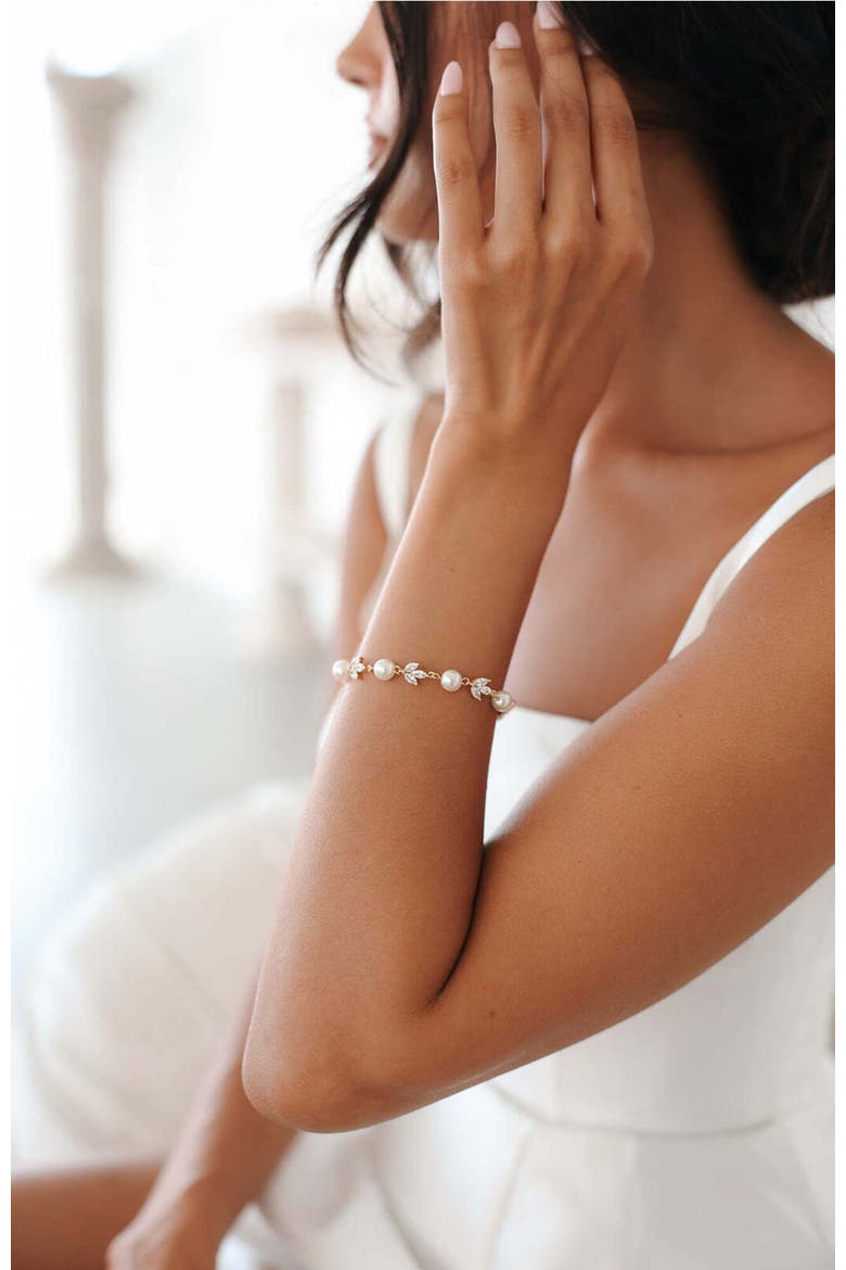 Forever Pearl and Crystal Bracelet, Alternate, color, Gold