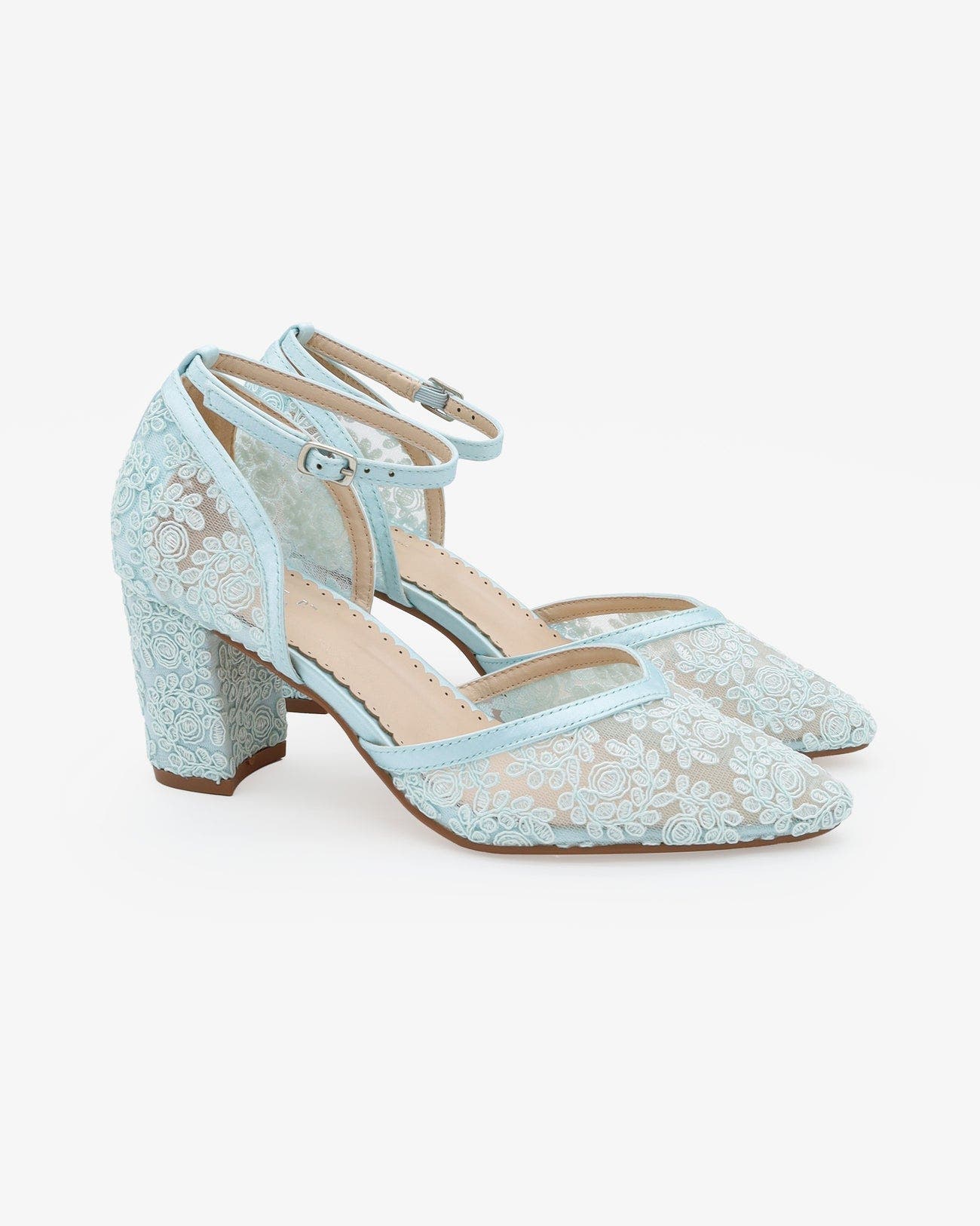 Kailee P Abby Lace Block Heel with Ankle Strap, Main, color, Light Blue