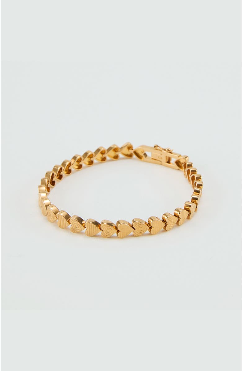 Gwen Beloti Heart Etched Link Bracelet, Main, color, Gold