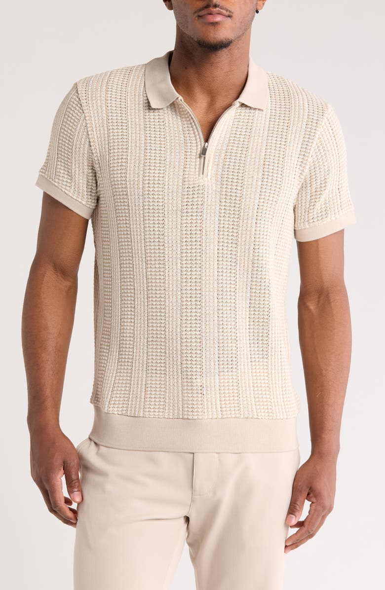 DENIM AND FLOWER Zip Polo Sweater, Main, color, Beige