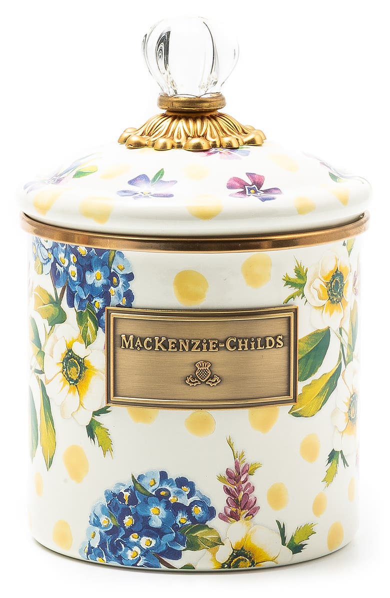 MACKENZIE CHILDS Wildflowers Small Enamel Canister, Main, color, Ivory Multi