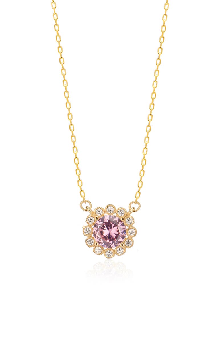 GABI RIELLE 14K Gold Plated Sterling Silver Pink Sapphire & CZ Flower Pendant Necklace, Main, color,