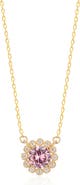 GABI RIELLE 14K Gold Plated Sterling Silver Pink Sapphire & CZ Flower Pendant Necklace