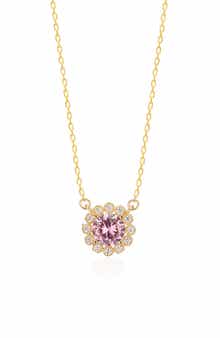 14K Gold Plated Sterling Silver Pink Sapphire & CZ Flower Pendant Necklace