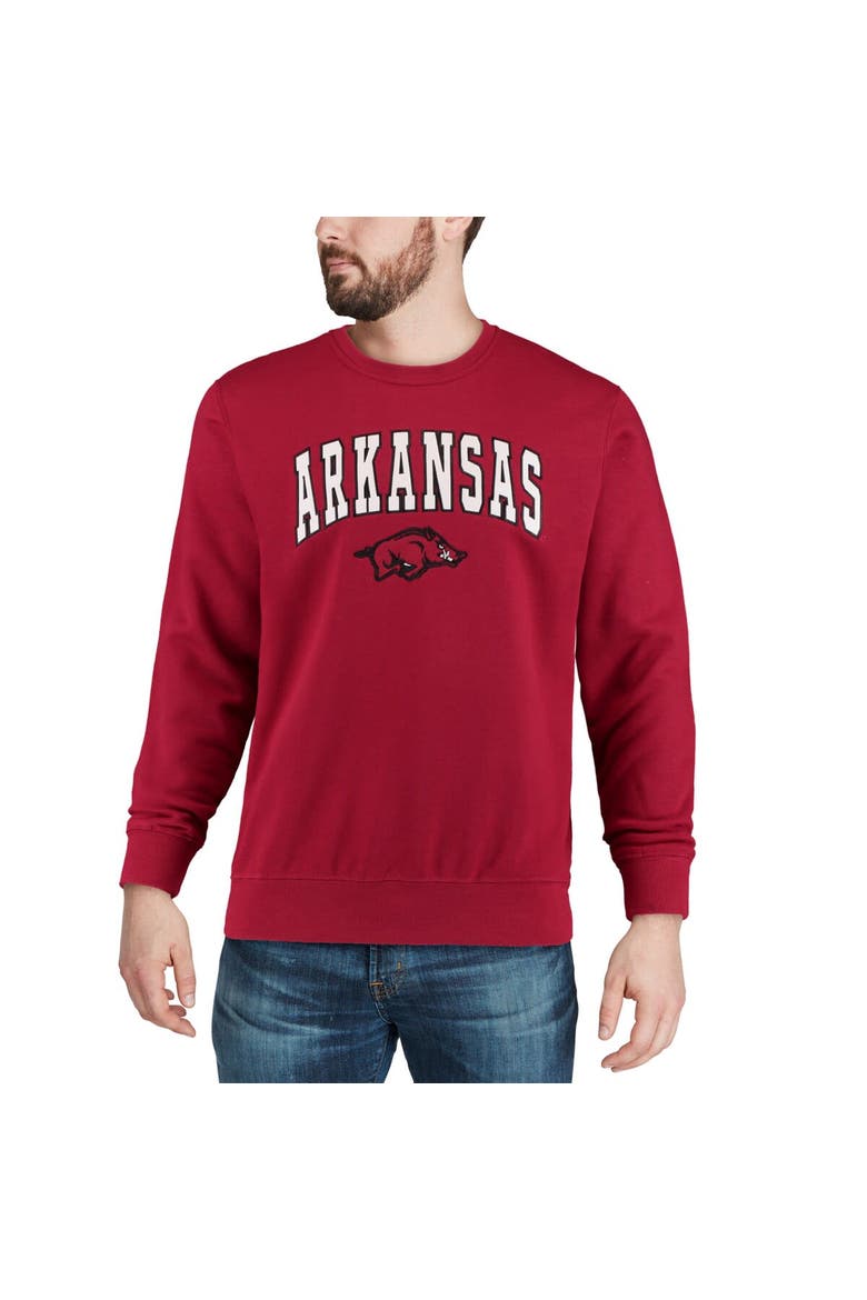 Men's Colosseum Cardinal Arkansas Razorbacks Arch & Logo Crew Neck Sweatshirt, Alternate, color, Cardinal