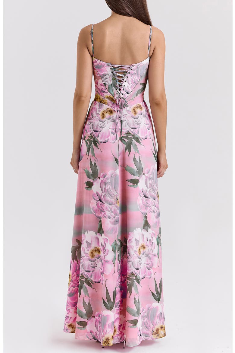 Seren Blush Sheer Lace-Up Back Gown, Alternate, color, PINK FLORAL