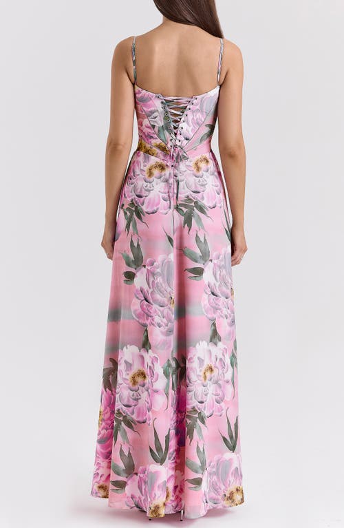 House Of Cb Seren Blush Sheer Lace-up Back Gown