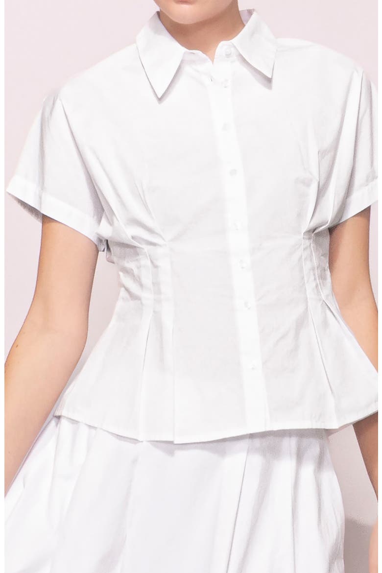 Godet Short Sleeve Button-Up Shirt, Alternate, color, WHITE