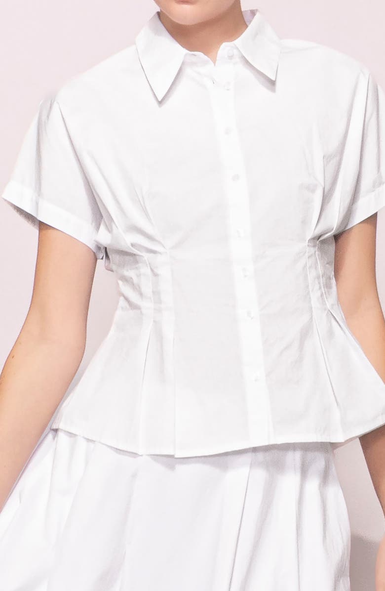 MELLODAY Godet Short Sleeve Button-Up Shirt, Alternate, color, White