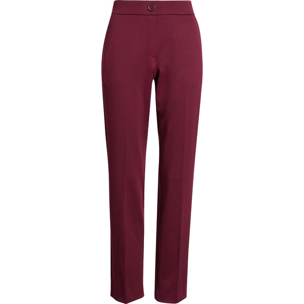 Ak Anne Klein Faux Fly Straight Leg Pants In Burgundy